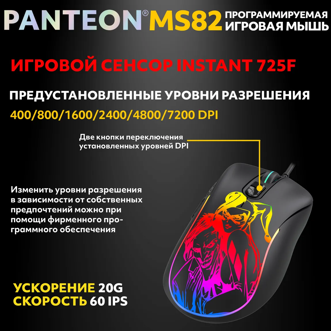 Мышь игровая PANTEON MS82 (112), чёрная USB 2