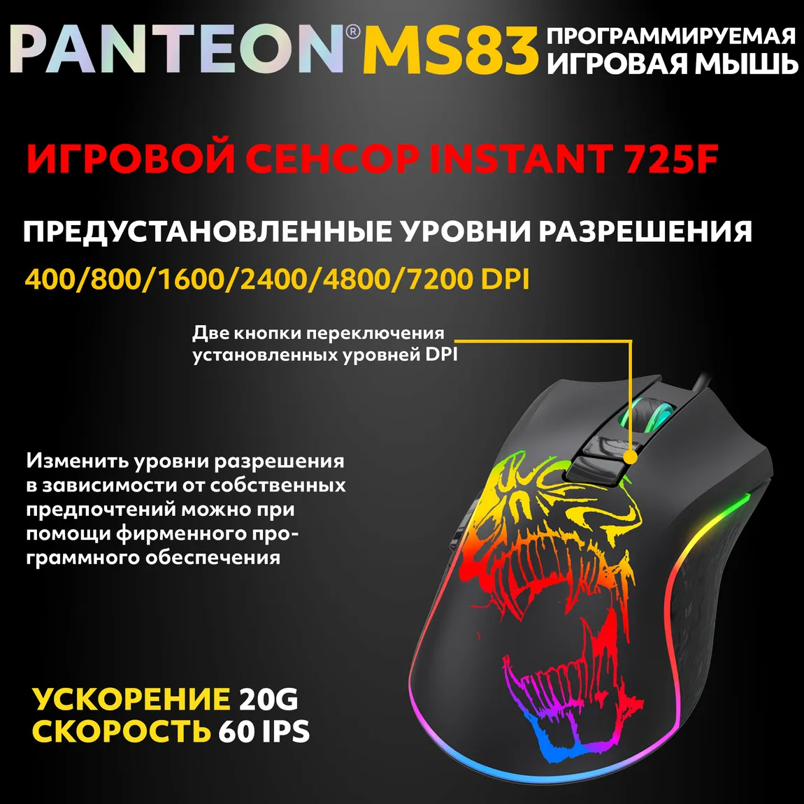 Мышь игровая PANTEON MS83, RGB, черный (113) 2