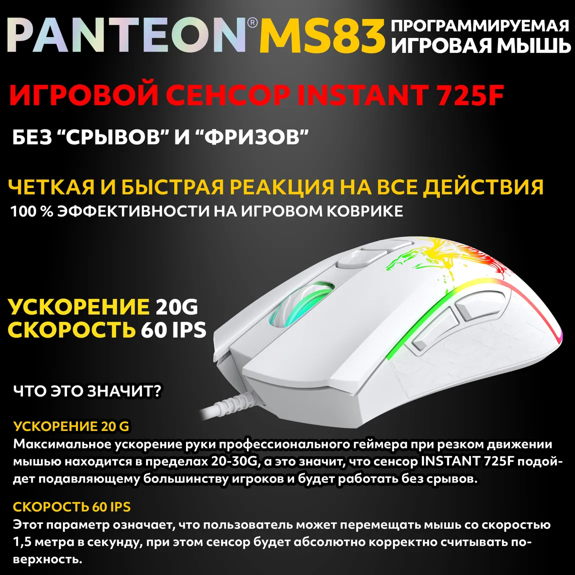 Мышь игровая PANTEON MS83, RGB, белый (114) 2