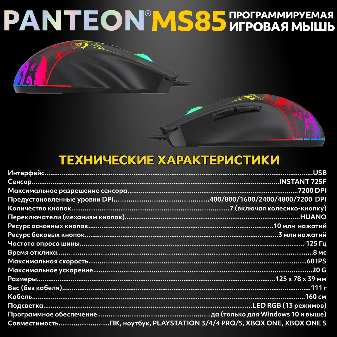 Мышь игровая PANTEON MS85, RGB, черный (117) 7